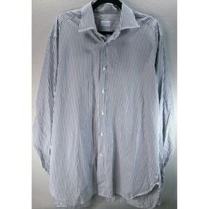 Ermenegildo Zegna Striped Button Down Shirt Brown White Cotton Comfort Fit 44 17